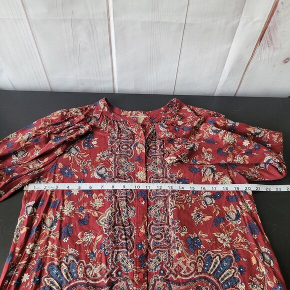 Buckle Lucky Brand Long Sleeve Button Down Women’s M Top, Red Floral, Boho - Picture 10 of 11